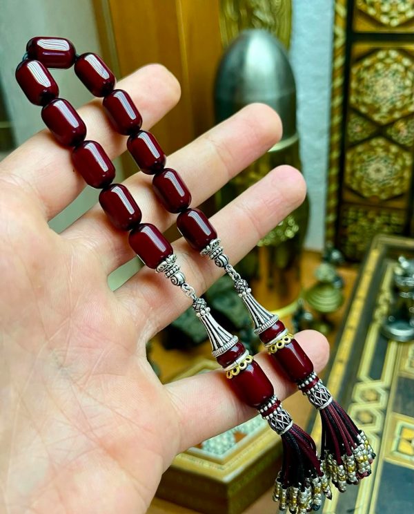 Zaza Serisi Fırınlı Sıkma Kehribar,Özel Tasarım 925 Ayar Gümüş Püskül Modeli - Görsel 4