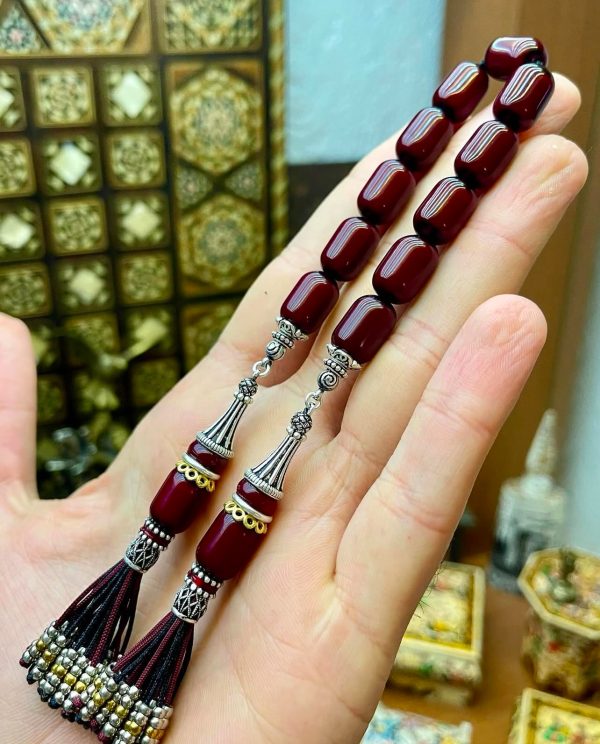Zaza Serisi Fırınlı Sıkma Kehribar,Özel Tasarım 925 Ayar Gümüş Püskül Modeli