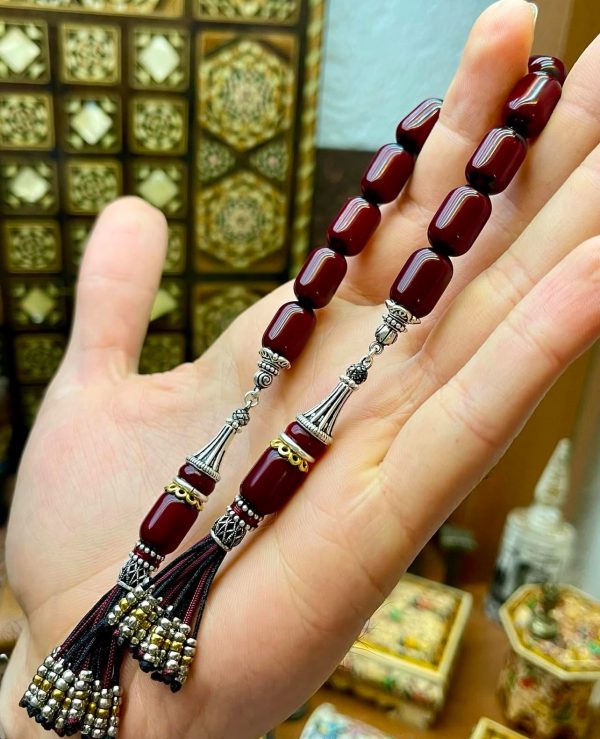 Zaza Serisi Fırınlı Sıkma Kehribar,Özel Tasarım 925 Ayar Gümüş Püskül Modeli - Görsel 2